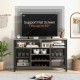55-inch gray buffet sideboard with wine racks, glass holders, and spacious tabletop for TVs up to 60 inches.