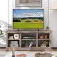 Gray TV stand for up to 65-inch TVs with adjustable shelves, perfect for storage and modern home aesthetics.
