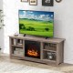 Gray TV stand for up to 65-inch TVs with adjustable shelves and space for an 18-inch electric fireplace, enhancing.