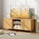 Natural Boho TV stand showcasing faux rattan doors, with a spacious top and two convenient cable management holes.