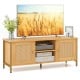 Boho TV stand with faux rattan doors, accommodating TVs up to 55 inches, featuring ample storage and cable management.