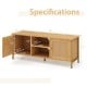 Boho TV stand with faux rattan door, featuring 2 shelves and 2 cabinets, designed for TVs up to 55 inches.