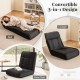 Convertible black floor chair shown in lounger position, featuring a 14-position adjustable backrest for versatile.