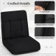 Black folding floor chair with smooth zipper, adjustable backrest, and durable Oxford cloth for versatile comfort.