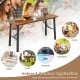 Outdoor dining table and bench set with acacia wood top, perfect for yard, garden, or poolside gatherings.