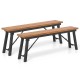 Outdoor dining table and bench set with acacia wood top, featuring a sturdy metal frame, ideal for yard and garden use.