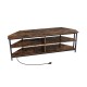 3-tier corner TV stand in rustic brown for TVs up to 65 inches, featuring a built-in charging station and open.