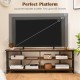 3-tier corner TV stand in rustic brown accommodating TVs up to 65 inches, featuring a built-in charging station and.