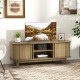 TV stand in oak finish with dual sliding doors, designed for 55-inch TVs, offering optimal storage and rustic style.