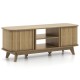 TV stand for 55-inch TV in oak with dual sliding doors, adjustable shelves, and rustic design for versatile home decor.