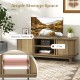 TV stand with dual sliding doors, oak finish, spacious tabletop, and 2-tier storage for TVs up to 55 inches.