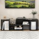 Adjustable black TV stand with L-shaped shelves, designed for TVs up to 55 inches, featuring open storage cubes.