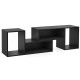 Adjustable black TV stand with two L-shaped shelves, designed for TVs up to 55 inches, featuring open storage cubes.