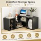 Adjustable black TV stand with spacious tabletop and open storage cubes for TVs up to 55 inches, perfect for organized.
