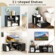 Two adjustable L-shaped shelves in black, designed for TVs up to 55 inches, offering customizable storage solutions.