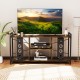 TV stand for 55-inch TVs in rustic brown with 3 open shelves and robust metal frame, ideal for entertainment setups.