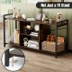 Rustic brown TV stand with 3 open shelves, sturdy metal frame, and anti-falling guardrails for 55-inch TVs.