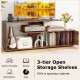60-inch rustic brown entertainment center with 3-tier open shelves and spacious cabinet for game consoles and books.