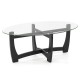 Oval coffee table with tempered glass top and black rubber wood legs, ideal for living room or study use.