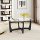 Oval coffee table showcasing a sleek tempered glass top and black rubber wood legs, perfect for a stylish living room.