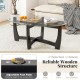 Oval coffee table with tempered glass top and rubber wood legs, featuring an X-shaped base for easy cleaning and.