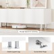 Stable support legs and sturdy metal hinge of the white farmhouse TV stand, designed for easy cleaning and organization.