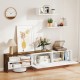 Farmhouse TV stand with open compartments, white finish, and floating shelves, perfect for TVs up to 80 inches.