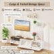 Farmhouse TV stand with wide tabletop, open compartments, and flip-over cabinet for TVs up to 80 inches, ideal for.