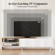 Farmhouse TV stand for TVs up to 80 inches, featuring a wide tabletop and open compartments for versatile storage.