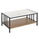 2 Tier coffee table with a white sintered stone tabletop and wooden shelf, perfect for living room organization.