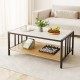 2 Tier coffee table with white sintered stone tabletop and faux marble texture, featuring dual-layer storage for.