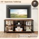 Rustic brown and black TV stand with a 55" tabletop, featuring 2 cable holes and 6-cube storage for organization.