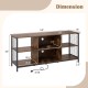 Rustic brown and black TV stand dimensions with 55" tabletop, 6-cube storage, and built-in charging station.