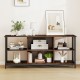 Rustic brown and black TV stand with spacious tabletop, metal mesh sides, and 6-cube storage for organization.