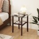 Square 24-inch brown coffee table with tempered glass top and storage shelf, perfect for versatile home use.