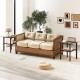 Square glass coffee table with brown rubber wood legs, featuring a storage shelf, perfect for versatile home use.