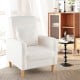Modern upholstered sofa chair in white with lumbar pillow, teddy fleece cover, and solid rubber wood legs for comfort.
