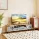 Farmhouse TV stand in oak and gray with 2 drawers and cabinets, designed for TVs up to 80 inches, ideal for stylish.
