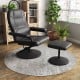 Black swivel lounge chair recliner with ottoman, eco-friendly leather upholstery, and 360-degree swivel feature.