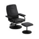 Black swivel lounge chair recliner with ottoman, featuring eco-friendly leather upholstery and 360-degree swivel.