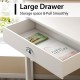 Large drawer of the white corner wooden laptop desk, showcasing storage space and smooth pull for easy access.