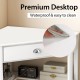 Corner wooden laptop desk with a waterproof, easy-to-clean white tabletop and a drawer for storage. Ideal for small.