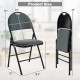 Padded folding office chair set showing dimensions, featuring ergonomic backrest and space-saving design for easy.