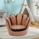 Baseball glove shaped upholstered sofa for kids, made of faux suede and wood, perfect for toddlers aged 3 to 5 years.
