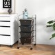 Rolling 4-drawer cart organizer with black plastic drawers and metal frame, ideal for home or office storage.