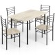 5-piece wood and metal dining table set with natural finish, includes 4 chairs, perfect for compact dining spaces.