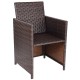 Brown PE wicker armchair with ergonomic design and cut-out handles, perfect for outdoor patio dining.