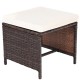 Square outdoor ottoman with removable cushion, made of durable brown PE wicker, perfect for patio or garden use.