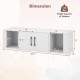Wall-mounted white desk hutch with two doors, open compartments, and a wide tabletop for stylish storage solutions.
