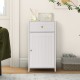 Single door bathroom cabinet in white featuring a smooth drawer mechanism and sturdy metal handle for easy access.